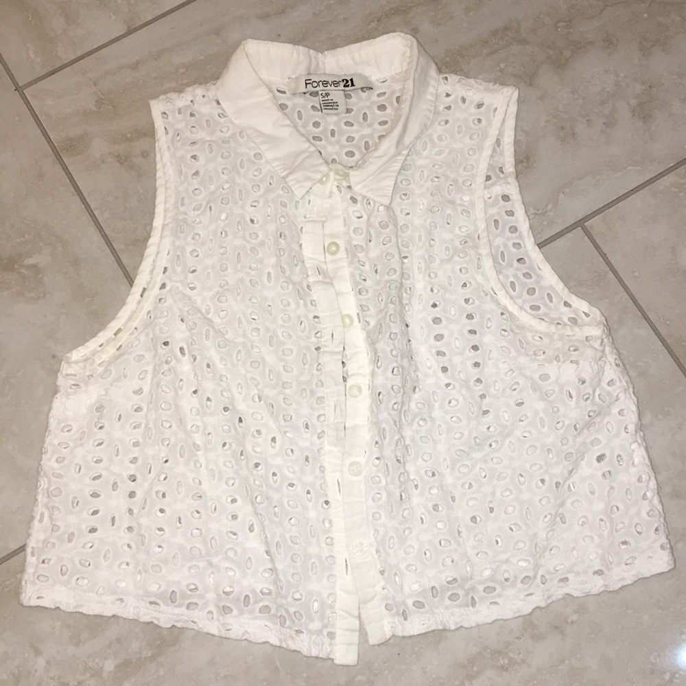 White collared button down crop